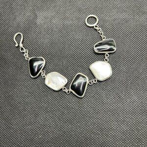 Onyx and White Abalone Chunk Bracelet